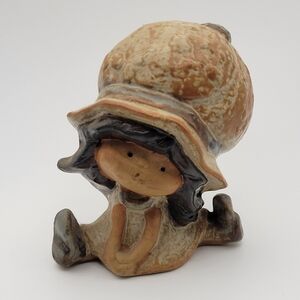 Vintage Ceramic Cottagecore Little Girl in a Bonnet Mid Century Figurine